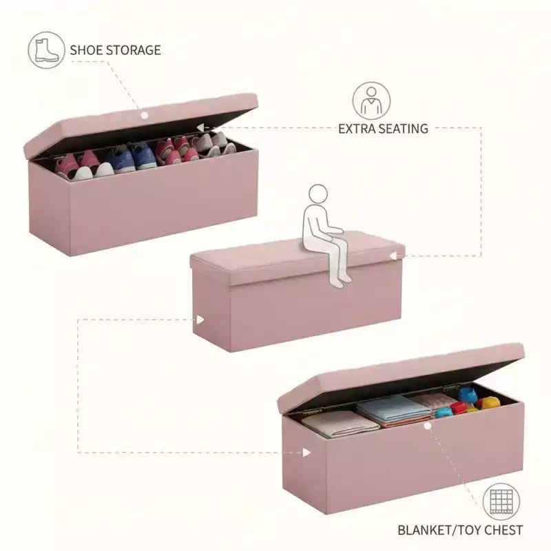 NAYSAYE 43 Pouf Contenitore Panca, Poggiapiedi Pieghevole Seduta Imbottita, Panca Lunga Porta Scarpe, Carico 300 kg per Soggiorno Ingresso Camera da Letto, 109*38*38 cm