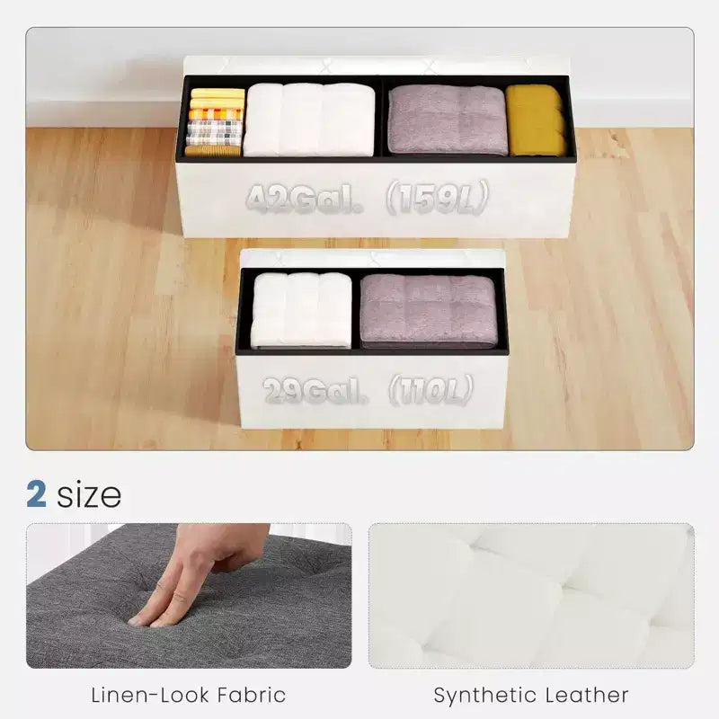 NAYSAYE 43 Pouf Contenitore Panca, Poggiapiedi Pieghevole Seduta Imbottita, Panca Lunga Porta Scarpe, Carico 300 kg per Soggiorno Ingresso Camera da Letto, 109*38*38 cm