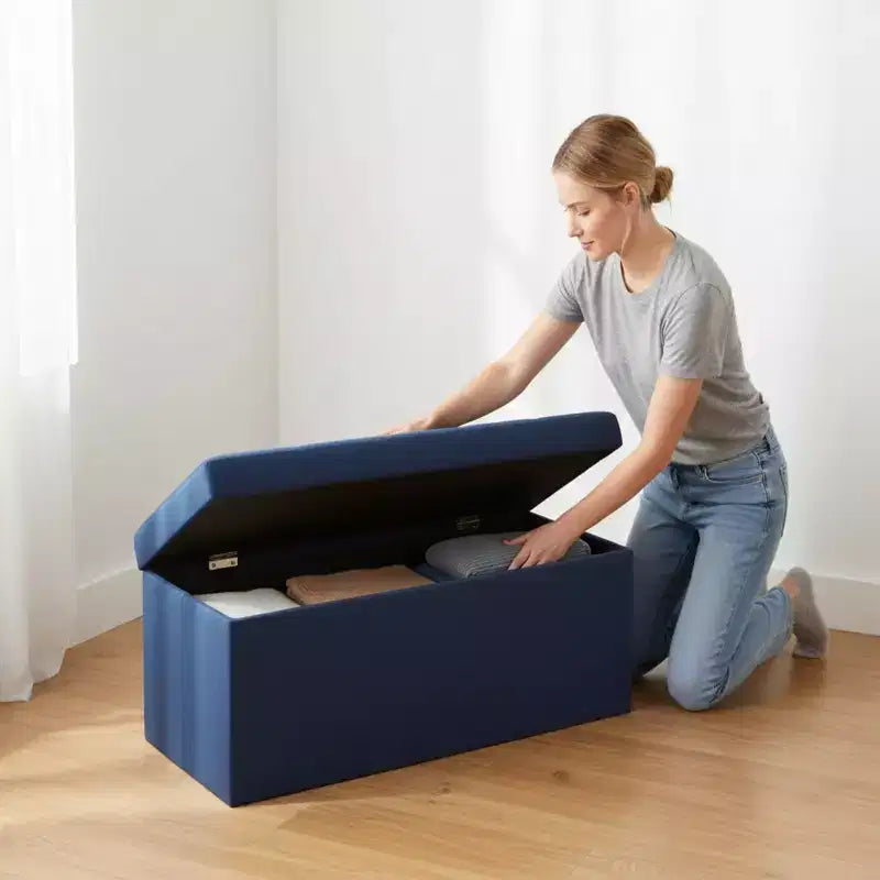 NAYSAYE 43 Pouf Contenitore Panca, Poggiapiedi Pieghevole Seduta Imbottita, Panca Lunga Porta Scarpe, Carico 300 kg per Soggiorno Ingresso Camera da Letto, 109*38*38 cm