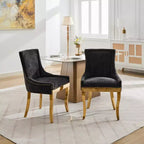 Okak Sedie da pranzo moderne in ciniglia con gambe curve placcate in oro, set di 2 sedie da pranzo imbottite con rifiniture a rivetti, sedie da cucina per la casa