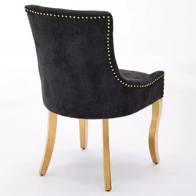 Okak Sedie da pranzo moderne in ciniglia con gambe curve placcate in oro, set di 2 sedie da pranzo imbottite con rifiniture a rivetti, sedie da cucina per la casa