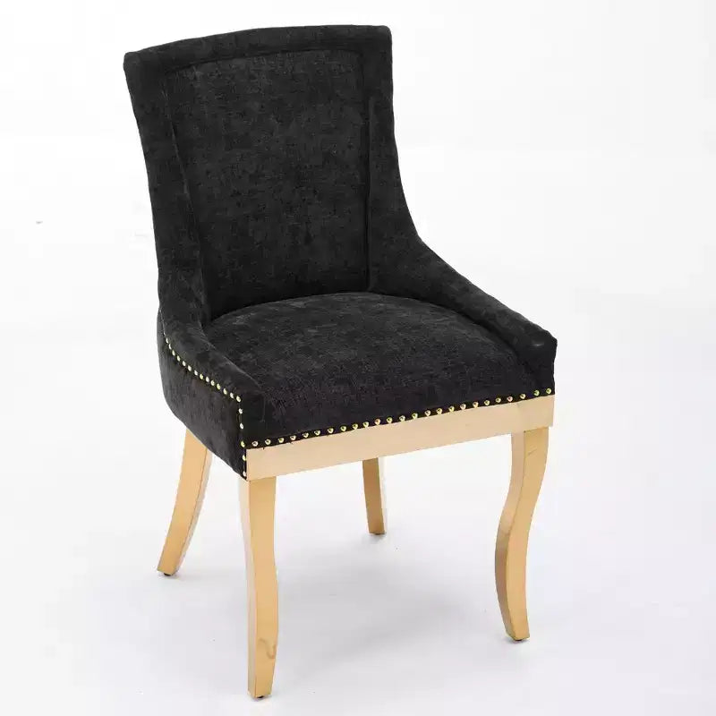 Okak Sedie da pranzo moderne in ciniglia con gambe curve placcate in oro, set di 2 sedie da pranzo imbottite con rifiniture a rivetti, sedie da cucina per la casa