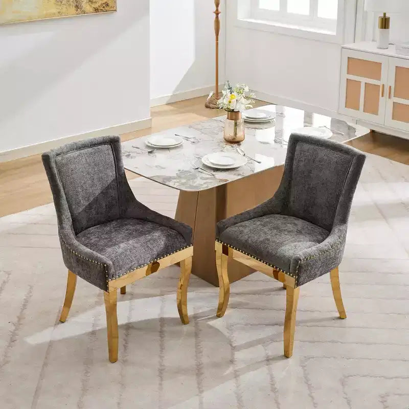 Okak Sedie da pranzo moderne in ciniglia con gambe curve placcate in oro, set di 2 sedie da pranzo imbottite con rifiniture a rivetti, sedie da cucina per la casa