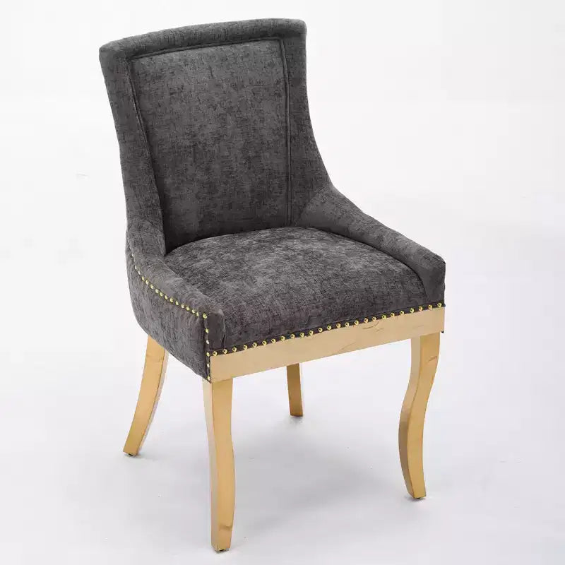 Okak Sedie da pranzo moderne in ciniglia con gambe curve placcate in oro, set di 2 sedie da pranzo imbottite con rifiniture a rivetti, sedie da cucina per la casa