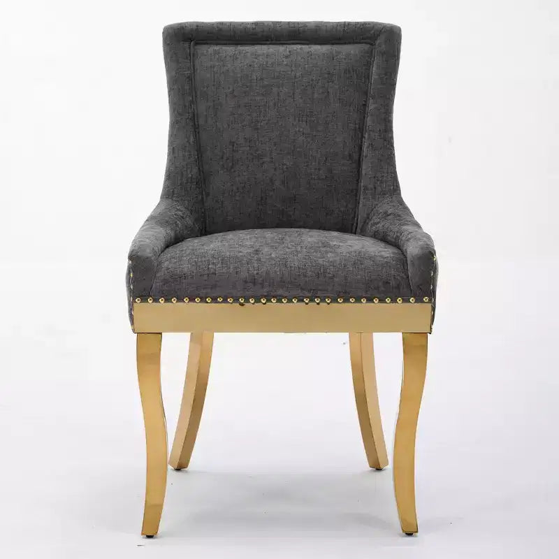 Okak Sedie da pranzo moderne in ciniglia con gambe curve placcate in oro, set di 2 sedie da pranzo imbottite con rifiniture a rivetti, sedie da cucina per la casa