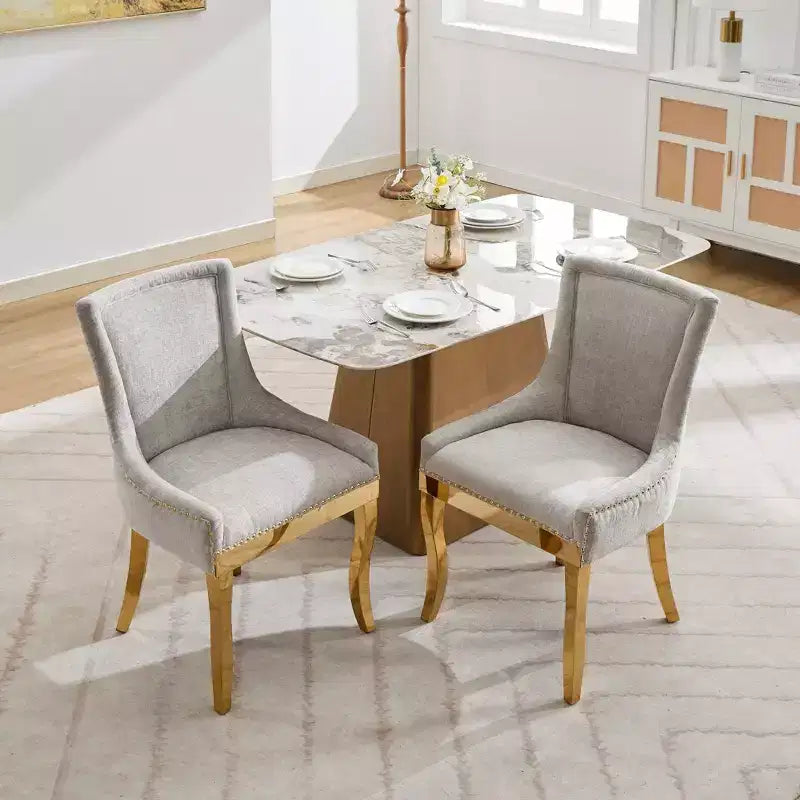 Okak Sedie da pranzo moderne in ciniglia con gambe curve placcate in oro, set di 2 sedie da pranzo imbottite con rifiniture a rivetti, sedie da cucina per la casa