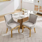Okak Sedie da pranzo moderne in ciniglia con gambe curve placcate in oro, set di 2 sedie da pranzo imbottite con rifiniture a rivetti, sedie da cucina per la casa