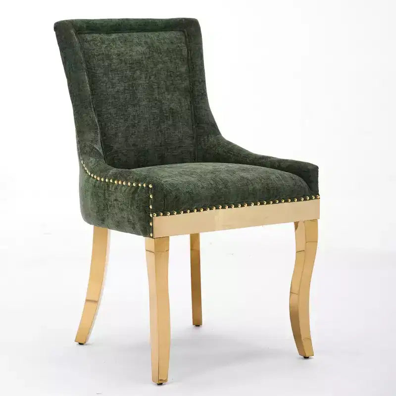 Okak Sedie da pranzo moderne in ciniglia con gambe curve placcate in oro, set di 2 sedie da pranzo imbottite con rifiniture a rivetti, sedie da cucina per la casa