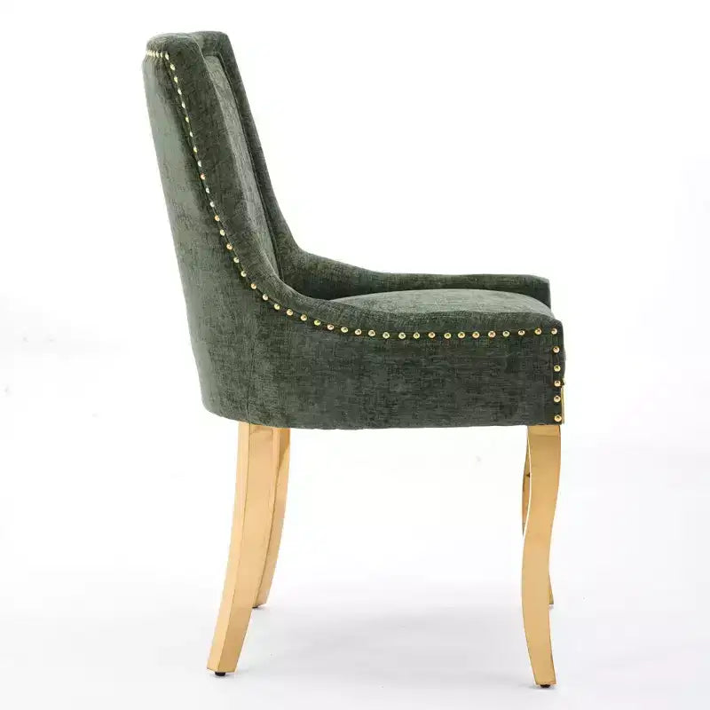Okak Sedie da pranzo moderne in ciniglia con gambe curve placcate in oro, set di 2 sedie da pranzo imbottite con rifiniture a rivetti, sedie da cucina per la casa