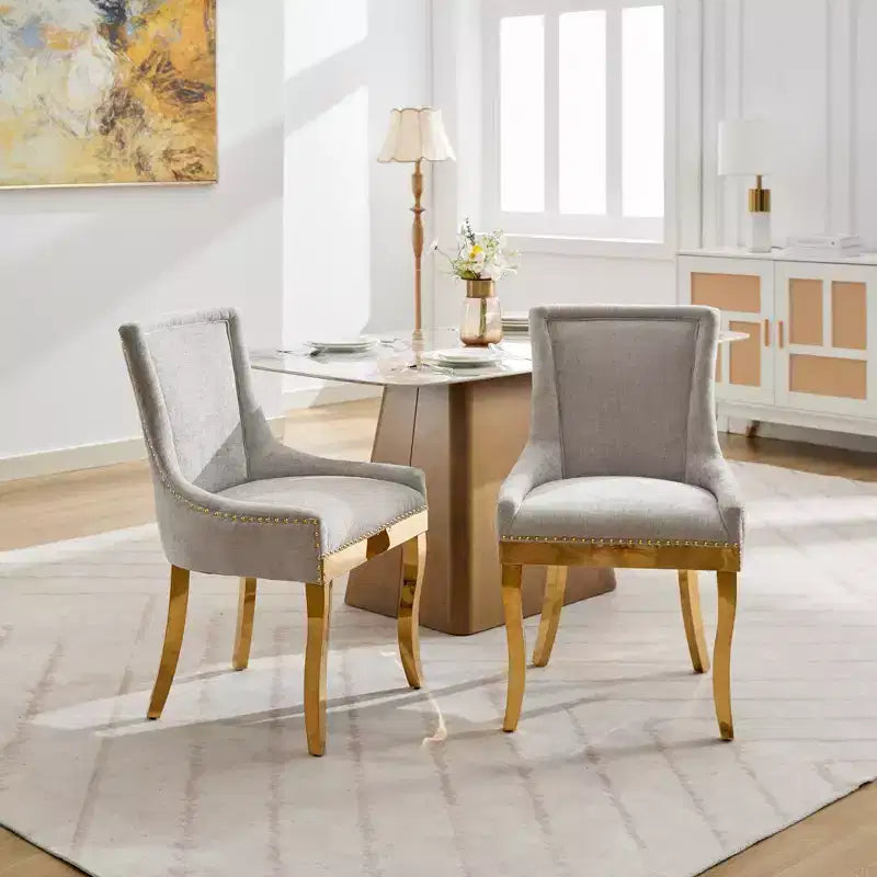 Okak Sedie da pranzo moderne in ciniglia con gambe curve placcate in oro, set di 2 sedie da pranzo imbottite con rifiniture a rivetti, sedie da cucina per la casa