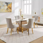 Okak Sedie da pranzo moderne in ciniglia con gambe curve placcate in oro, set di 2 sedie da pranzo imbottite con rifiniture a rivetti, sedie da cucina per la casa