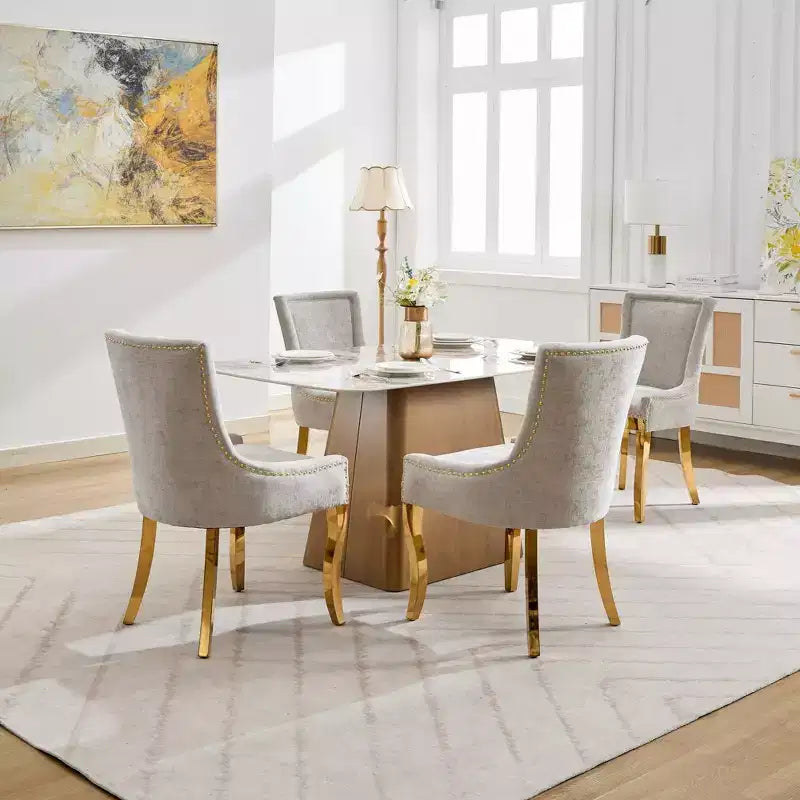 Okak Sedie da pranzo moderne in ciniglia con gambe curve placcate in oro, set di 2 sedie da pranzo imbottite con rifiniture a rivetti, sedie da cucina per la casa