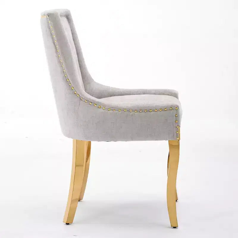 Okak Sedie da pranzo moderne in ciniglia con gambe curve placcate in oro, set di 2 sedie da pranzo imbottite con rifiniture a rivetti, sedie da cucina per la casa