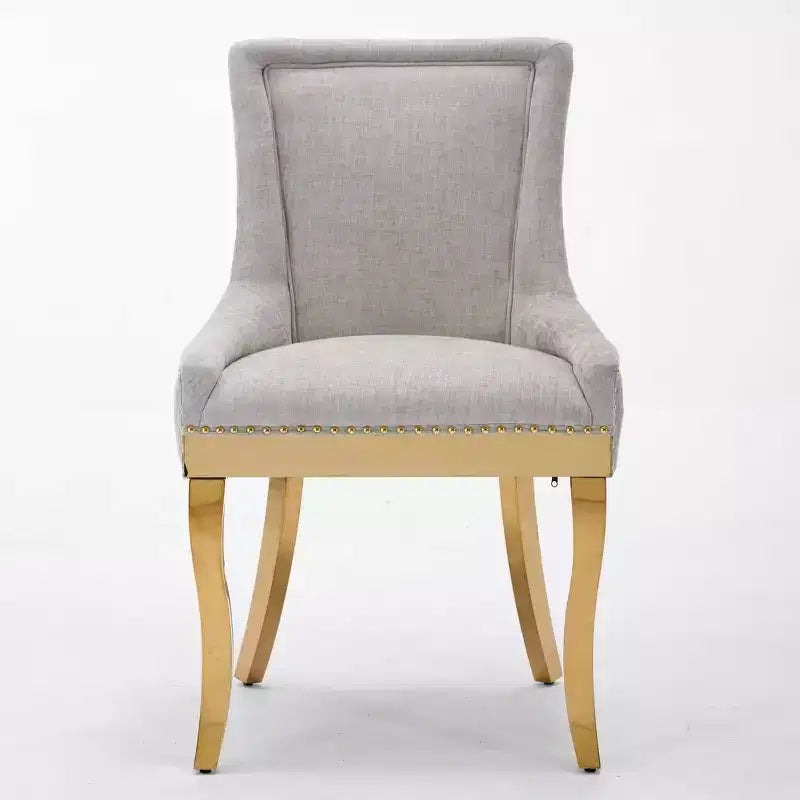 Okak Sedie da pranzo moderne in ciniglia con gambe curve placcate in oro, set di 2 sedie da pranzo imbottite con rifiniture a rivetti, sedie da cucina per la casa