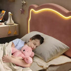 Struttura letto imbottita con LED Smart a una piazza e mezza con testiera e LED, struttura letto a piattaforma da principessa in velluto, supporto con doghe in legno, non è necessario il Box Spring (singolo)