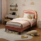 Struttura letto imbottita con LED Smart a una piazza e mezza con testiera e LED, struttura letto a piattaforma da principessa in velluto, supporto con doghe in legno, non è necessario il Box Spring (singolo)