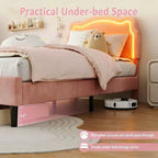 Struttura letto imbottita con LED Smart a una piazza e mezza con testiera e LED, struttura letto a piattaforma da principessa in velluto, supporto con doghe in legno, non è necessario il Box Spring (singolo)