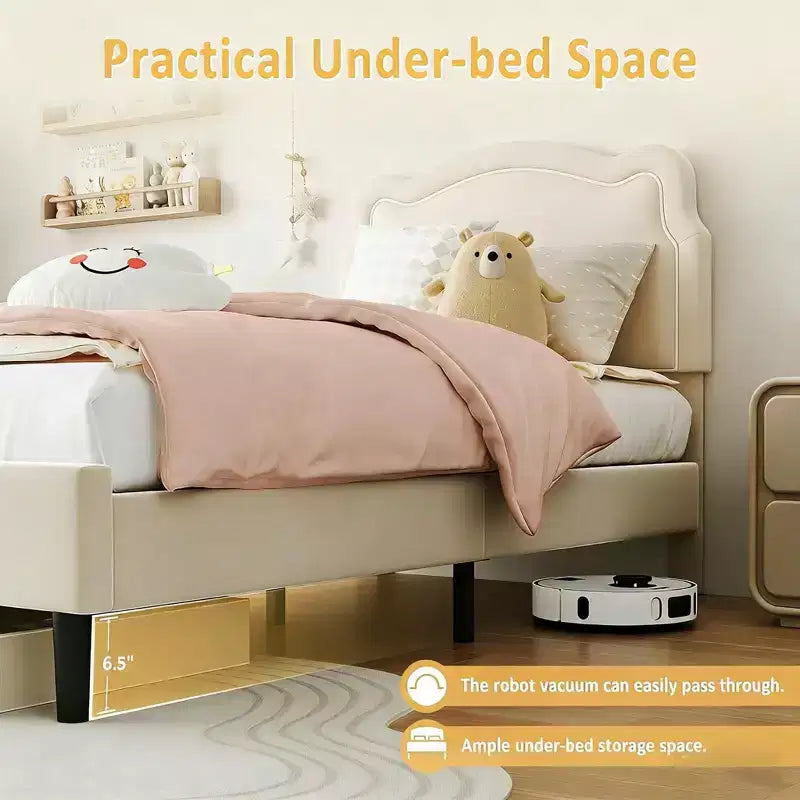 Struttura letto imbottita con LED Smart a una piazza e mezza con testiera e LED, struttura letto a piattaforma da principessa in velluto, supporto con doghe in legno, non è necessario il Box Spring (singolo)
