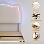 Struttura letto imbottita con LED Smart a una piazza e mezza con testiera e LED, struttura letto a piattaforma da principessa in velluto, supporto con doghe in legno, non è necessario il Box Spring (singolo)