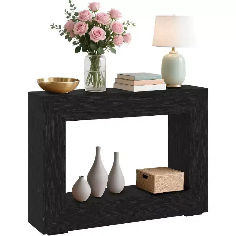 Farmhouse Console Table C 47 Entryway Sofa Table with Open Shelves, Vintage Industrial Design for Hallway