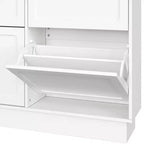 VIYET 49 Scarpiera sottile in stile crema, organizer in MDF bianco con 6 cassetti a ribalta e 3 ganci argentati (ripiani regolabili)