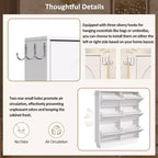 VIYET 49 Scarpiera sottile in stile crema, organizer in MDF bianco con 6 cassetti a ribalta e 3 ganci argentati (ripiani regolabili)