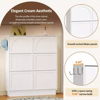 VIYET 49 Scarpiera sottile in stile crema, organizer in MDF bianco con 6 cassetti a ribalta e 3 ganci argentati (ripiani regolabili)