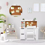 Scrivania per bambini, set scrivania e sedia per ragazzi e ragazze, tavolo da scrittura in legno per bambini con libreria, bacheca e armadietti per età 3-8