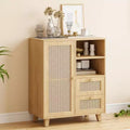 JVNOXK 15-inch rattan sideboard with adjustable shelves and smooth-gliding drawers, suitable for living rooms and kitchens, natural color