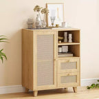 JVNOXK 15-inch rattan sideboard with adjustable shelves and smooth-gliding drawers, suitable for living rooms and kitchens, natural color