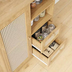 Credenza in rattan da 15 pollici JVNOXK con ripiani regolabili e cassetti a scorrimento fluido, adatta per soggiorni e cucine, colore naturale