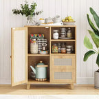 Credenza in rattan da 15 pollici JVNOXK con ripiani regolabili e cassetti a scorrimento fluido, adatta per soggiorni e cucine, colore naturale