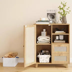 Credenza in rattan da 15 pollici JVNOXK con ripiani regolabili e cassetti a scorrimento fluido, adatta per soggiorni e cucine, colore naturale