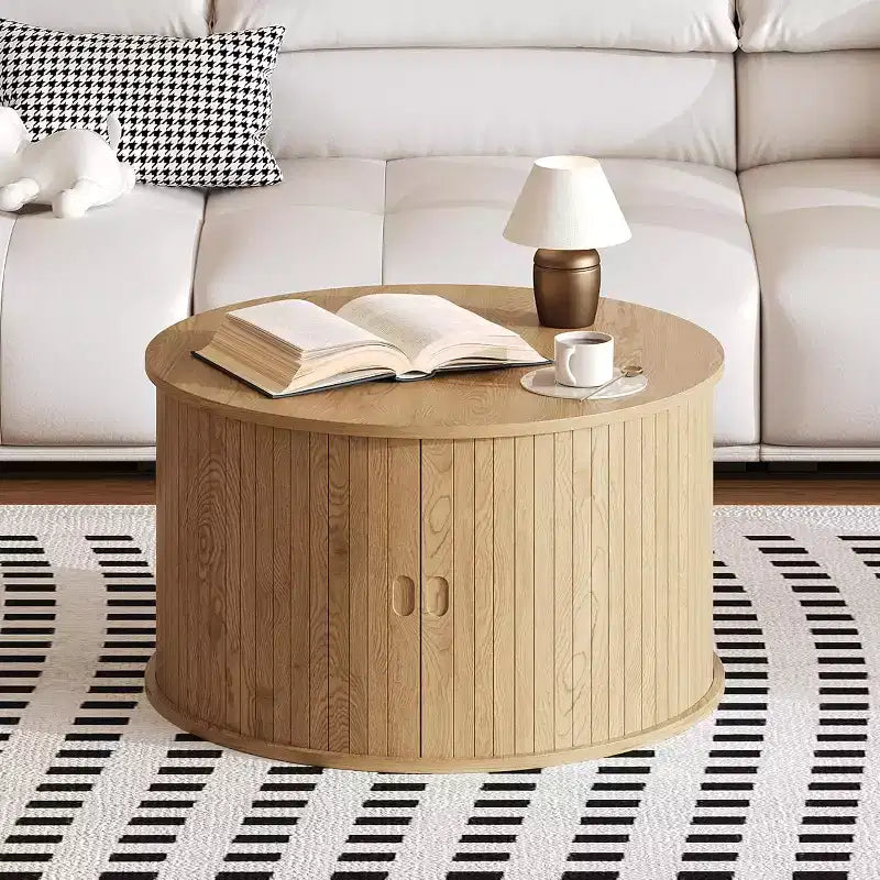 Tavolino da caffè rotondo Mid Century Modern da 28" con contenitore, tavolino accentato scanalato con porta a scomparsa per soggiorno