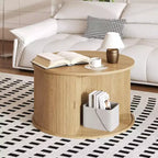 Tavolino da caffè rotondo Mid Century Modern da 28" con contenitore, tavolino accentato scanalato con porta a scomparsa per soggiorno