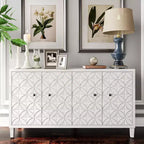 Madia Moderna in Legno con 4 Ante, Credenza da Cucina/Soggiorno con Ripiani Regolabili e Maniglie Quadrate