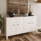 Madia Moderna in Legno con 4 Ante, Credenza da Cucina/Soggiorno con Ripiani Regolabili e Maniglie Quadrate