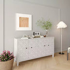 Madia Moderna in Legno con 4 Ante, Credenza da Cucina/Soggiorno con Ripiani Regolabili e Maniglie Quadrate