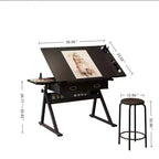 TUYOHW Scrivania da Disegno e Progettazione Regolabile con 2 Cassetti e Sgabello, Piano Inclinabile in MDF, Altezza Regolabile da 0 a 75 per Casa, Ufficio, Scuola, Studio