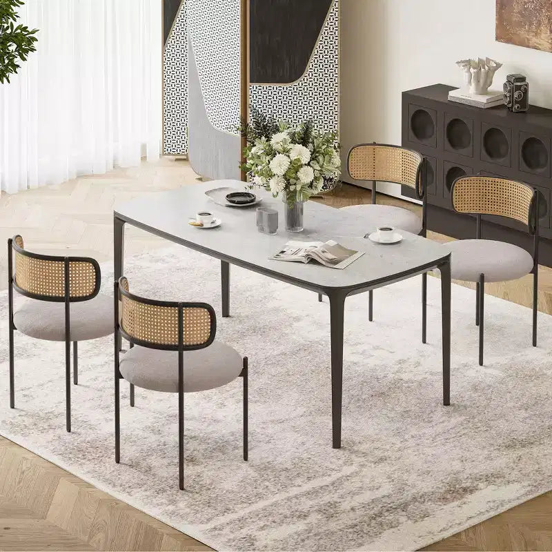 Okak Sedie da Pranzo Moderne Set da 2/4, Sedie da Pranzo Imbottite con Schienale in Rattan e Gambe in Metallo, Sedie da Cucina per Sala da Pranzo, Soggiorno
