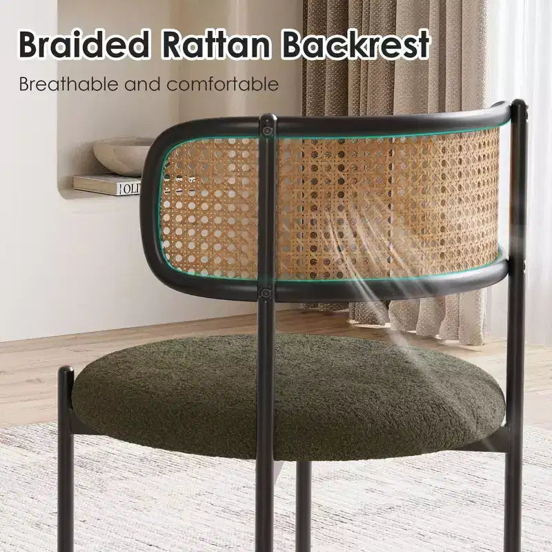 Okak Sedie da Pranzo Moderne Set da 2/4, Sedie da Pranzo Imbottite con Schienale in Rattan e Gambe in Metallo, Sedie da Cucina per Sala da Pranzo, Soggiorno