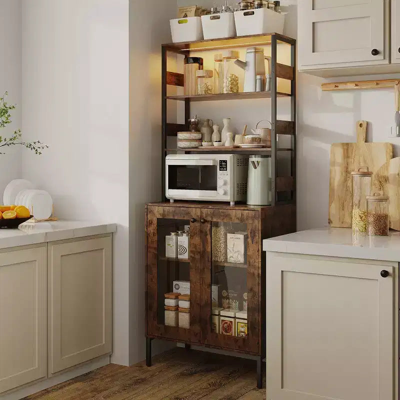 Mobile dispensa con ripiani e ante in vetro, Scaffale da cucina con ripiano, Mobile bar/caffè, Porta microonde per sala da pranzo o corridoio