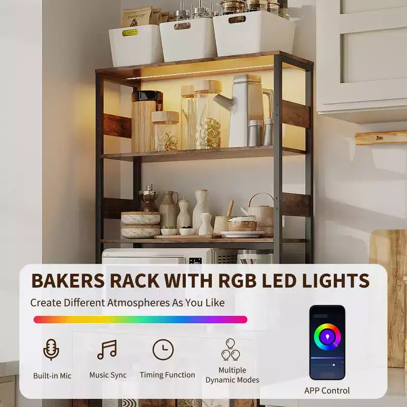 Mobile dispensa con ripiani e ante in vetro, Scaffale da cucina con ripiano, Mobile bar/caffè, Porta microonde per sala da pranzo o corridoio