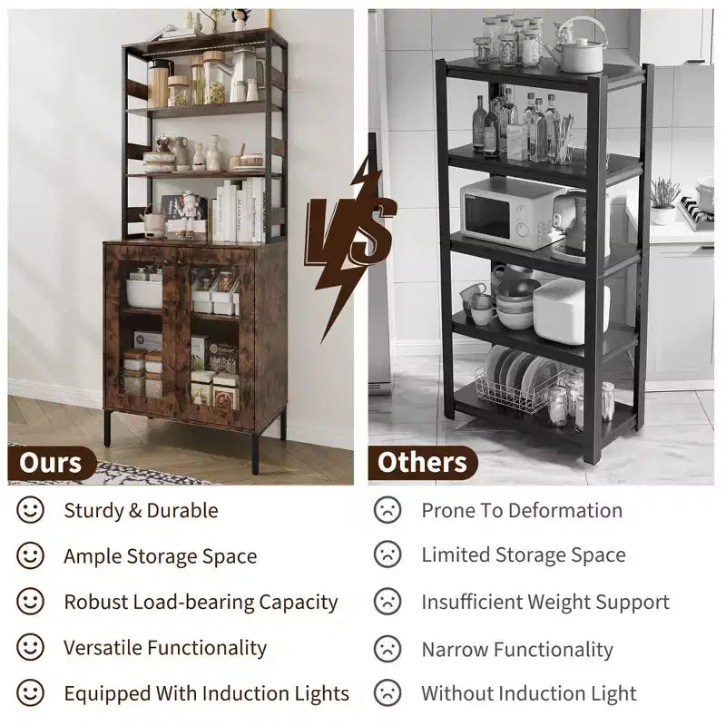 Mobile dispensa con ripiani e ante in vetro, Scaffale da cucina con ripiano, Mobile bar/caffè, Porta microonde per sala da pranzo o corridoio