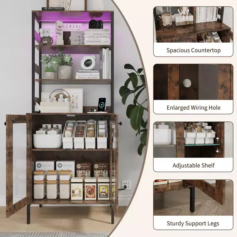 Mobile dispensa con ripiani e ante in vetro, Scaffale da cucina con ripiano, Mobile bar/caffè, Porta microonde per sala da pranzo o corridoio