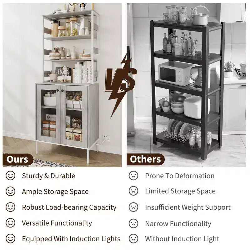 Mobile dispensa con ripiani e ante in vetro, Scaffale da cucina con ripiano, Mobile bar/caffè, Porta microonde per sala da pranzo o corridoio