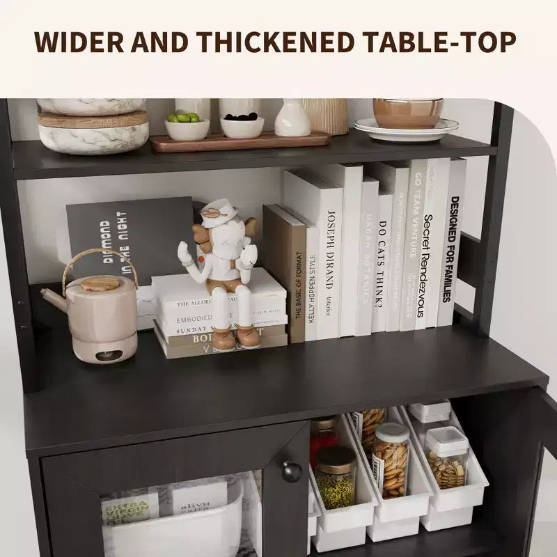 Mobile dispensa con ripiani e ante in vetro, Scaffale da cucina con ripiano, Mobile bar/caffè, Porta microonde per sala da pranzo o corridoio