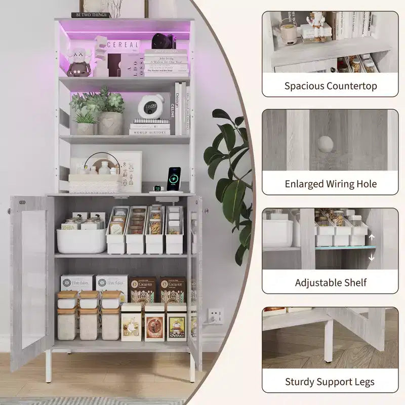 Mobile dispensa con ripiani e ante in vetro, Scaffale da cucina con ripiano, Mobile bar/caffè, Porta microonde per sala da pranzo o corridoio