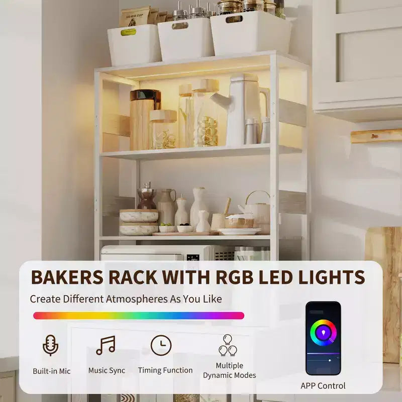 Mobile dispensa con ripiani e ante in vetro, Scaffale da cucina con ripiano, Mobile bar/caffè, Porta microonde per sala da pranzo o corridoio