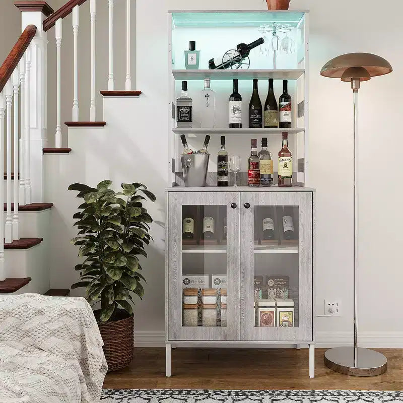 Mobile dispensa con ripiani e ante in vetro, Scaffale da cucina con ripiano, Mobile bar/caffè, Porta microonde per sala da pranzo o corridoio